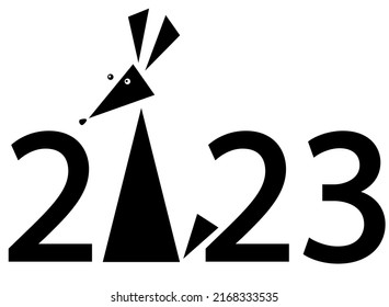 2023 year of the rabbit, date and stylized rabbit from triangles - vector silhouette lettering for logo or pictogram. 2023 year of the rabbit according to the eastern horoscope - element for icon 
