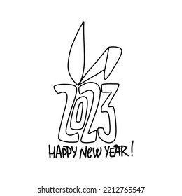 2023 year with rabbit ears vector illustration. Happy new year text. Symbol of the year. Typography design for greeting card, poster, print, invitation.