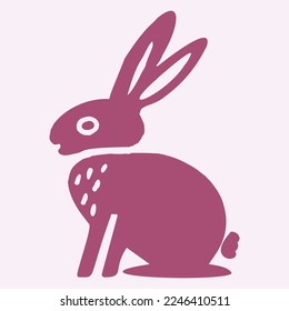 2023 year of the rabbit easter bunny vector doodle. Viva magenta cute animal block print. 