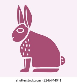 2023 year of the rabbit easter bunny vector doodle. Viva magenta cute animal block print. 