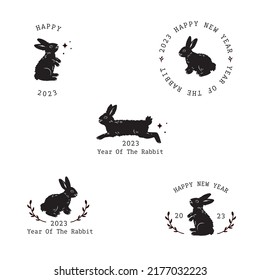2023 Year of the rabbit, emblem design template with rabbit illustration.