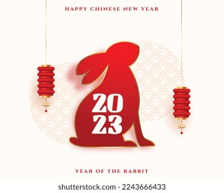 2023 year of rabbit greeting card with lantern vector 