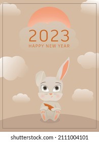 2023 Year of Rabbit Happy new year card. Chinese New Year
