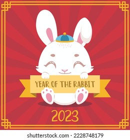 2023 Year of the rabbit illustration with colorful background