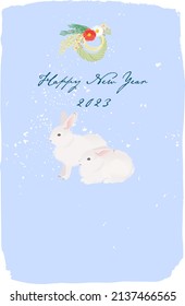 2023 year of the rabbit. New year greeting. Polar rabbit lover