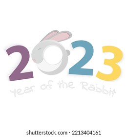 2023 year of the Rabbit, number 2023 with head of a Rabbit. Vector illustration.