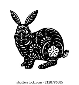 2023 Year of rabbit with paper art cut on white background, Chinese zodiac, Beautiful Easter Bunny with Floral fancy hare with laser cut pattern for die cutting or template