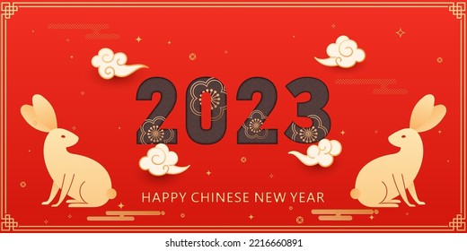 2023 Year of the Rabbit poster or greeting card, 2023 lettering design
