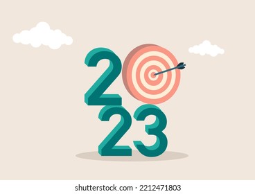 The 2023 year with target board for setup of business objective target and goal for the new year concept by vector illustration.