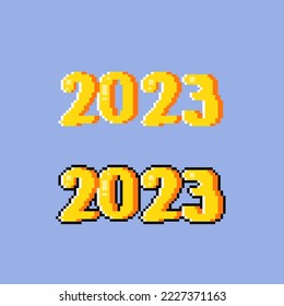 2023-Jahres-Text mit unterschiedlichem Stil im Stil der Pixelkunst