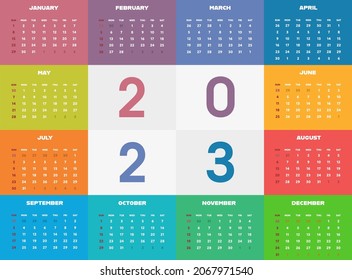 2023 year vector calendar template.