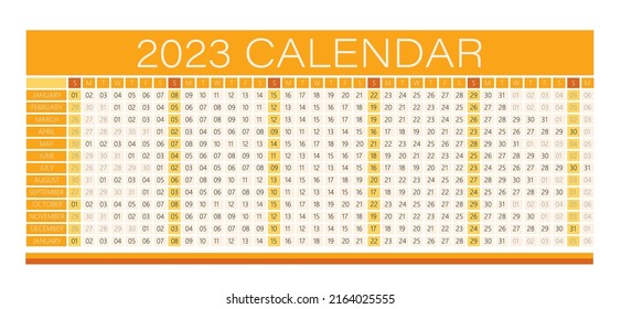 2023 Year Wall Calendar Orange Color- Full Editable - Vector light