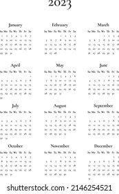 2023 yearly calendar, 12 months large wall vertical calendar Sunday start