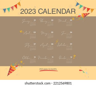 2023 year's calendar. Monthly calendar template for 2023 year. Week Starts on Sunday. Wall calendar in a minimalist style. Print media on the table decorations.