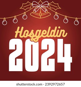 Hoşgeldin 2023 Yeni Yıl Kutlama, Yılbaşı. Tarjeta de felicitación turca. traducción: bienvenido 2023.