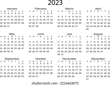 2023-2024 year at a glance calendar, minimalist calendar, simple calendar,horizontal calendar