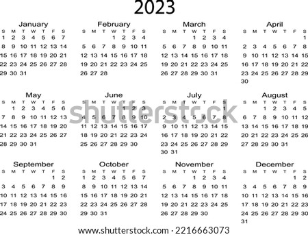 2023-2024 year at a glance calendar, minimalist calendar, simple calendar,horizontal calendar