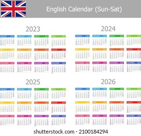 2023-2026 English Type-1 Calendar Sun-Sat on white background