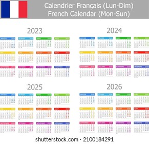 2023-2026 French Type-1 Calendar Mon-Sun on white background