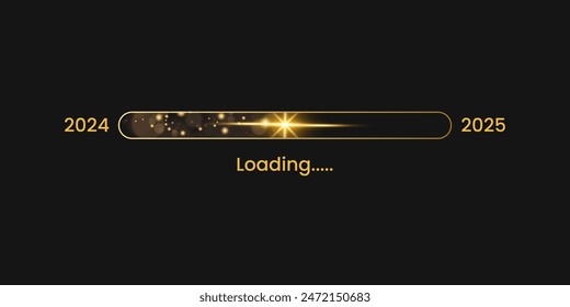 2024 to 2025 loading bar. 2025 Happy New Year gold blaster progress bar. Greeting Card, Banner, Poster. Vector Illustration.