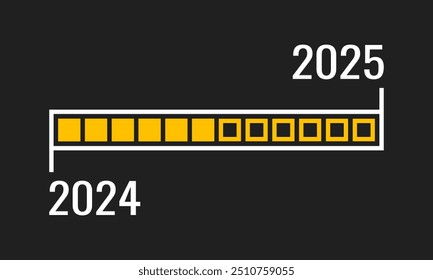 Barra de progresso de carregamento de 2024 a 2025, ilustração de vetor de plano de fundo preto