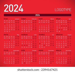 2024, 2025 Türkce Takvim ve Ajanda Yillik Plan Translation: Turkish Calendar Planner 2024, 2025 in Turkish language. Week start monday, corporate design planner template.