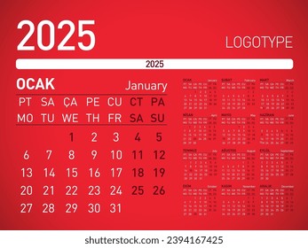 2024, 2025 Türkce Takvim ve Ajanda Yillik Plan Translation: Turkish Calendar Planner 2024, 2025 in Turkish language. Week start monday, corporate design planner template.