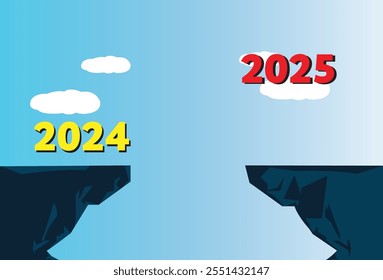 A 2024 to 2025 vector illustration featuring a serene light blue sky and majestic mountains, perfect as a background design for modern, nature-inspired projects. Ideal for digital artwork