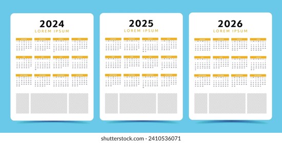 2024 to 2026 english calendar layout vector with copy space for photo