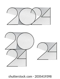 2024, 24, vector illustration lined, lines. Christmas card 2024 in typographical design. Merry Christmas and Happy New Year.