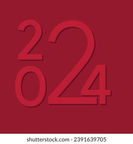 2024 3D red christmas design. Vector background. Typographic template
