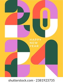 2024 abstract poster concept. Merry christmas and New Year. Marketing and electronic commerce. Trendy minimalist booklets. Cover or banner for website. Cartoon flat vector illustration