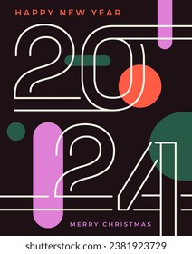 2024 abstract poster concept. Minimalistic numbers. Merry christmas and New Year. Marketing and electronic commerce. Flyer and leaflet. Template, layout and mock up. Cartoon flat vector illustration