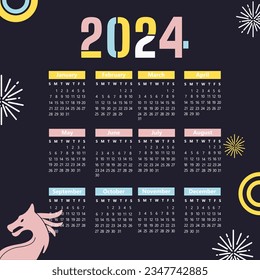 Сalendar for 2024 abstract typography design with a dragon