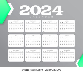2024 annual english calendar template for organizer planner vector