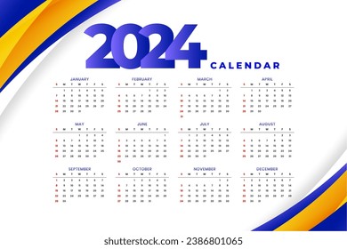 2024 annual schedule calendar template a printable design vector