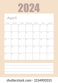 2024 April illustration vector desk calendar weeks start on Monday