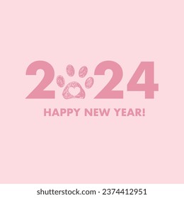 2024 baby pink colored text with hearts. Happy new year greeting card