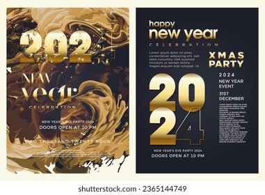 2024 background cover collection. design for 2024 new year celebration. with gold numbers and gold fluid collection background.