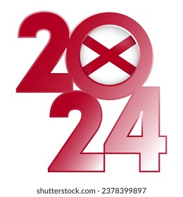 2024 banner with Alabama state flag inside. Vector illustration.