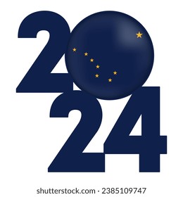 2024 banner with Alaska state flag inside. Vector illustration.