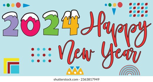 2024 Banner Cover Happy New Year Winter Season Best New Year Banners for 2024 with Design Elements and Geometric Shapes with Abstract Colors and Symbols Background