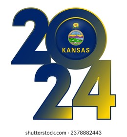 2024 banner with Kansas state flag inside. Vector illustration.