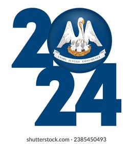 2024 banner with Louisiana state flag inside. Vector illustration.