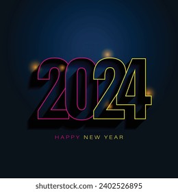 2024 - Banner for the new year in an atmosphere of night parties with fireworks and sparklers - French and English text, translation: happy new year.