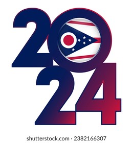 2024 banner with Ohio state flag inside. Vector illustration.