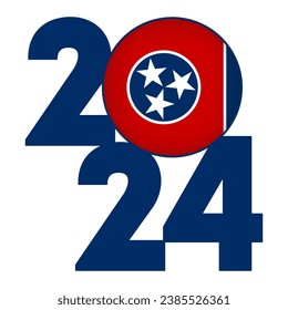 2024 banner with Tennessee state flag inside. Vector illustration.