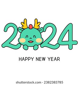 2024 Blue Dragon Year Zeichen und Zahlen Illustrationen.