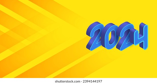 2024 textura de fondo amarillo brillante con elementos geométricos.  Coloridas ilustraciones numéricas 3d.