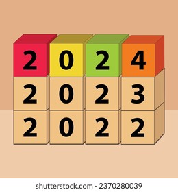 2024 business concept. vector illustration. 2022, 2023 and 2024 coming colorful cube 2024 vector illustration. and background